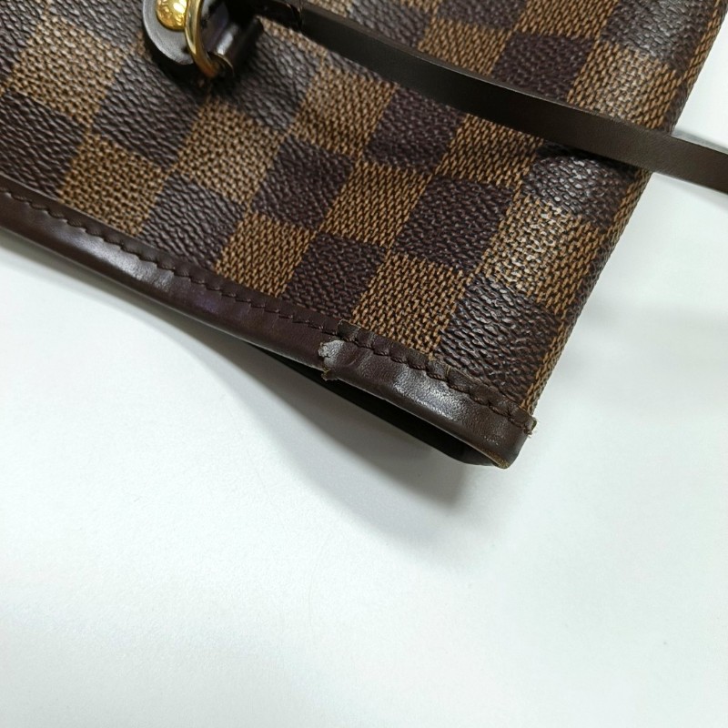 LOUIS VUITTON NEVERFULL 大號 棕色塗層帆布棋盤格購物袋單肩包手提包 金色五金-16