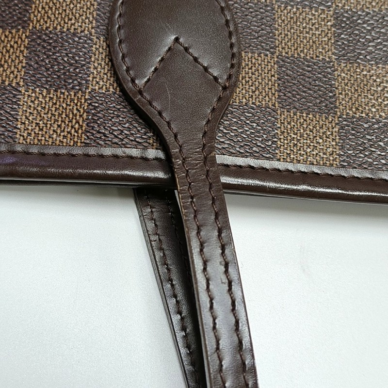 LOUIS VUITTON NEVERFULL 大號 棕色塗層帆布棋盤格購物袋單肩包手提包 金色五金-17