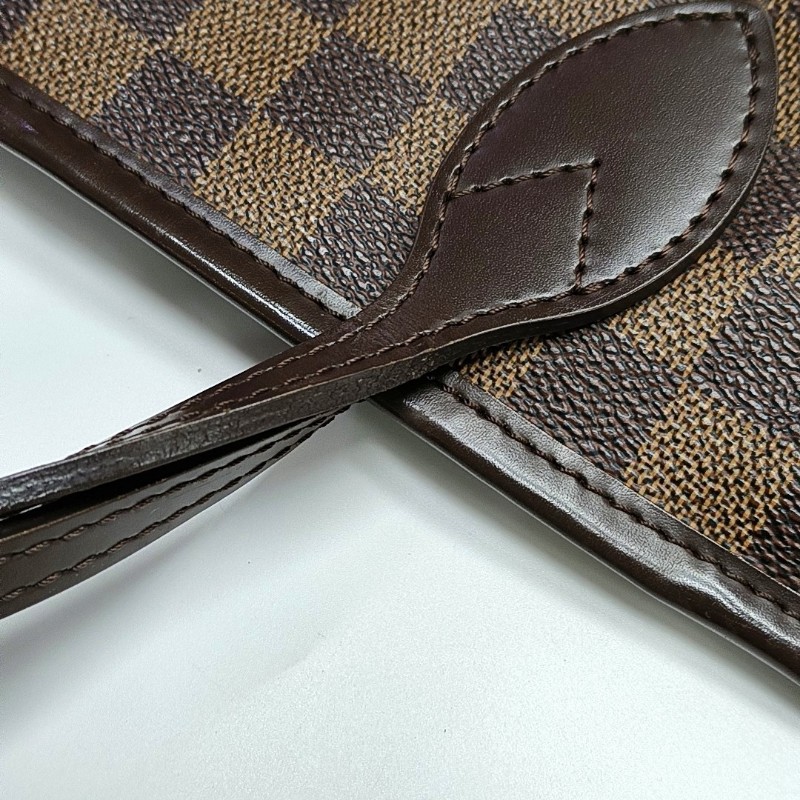 LOUIS VUITTON NEVERFULL 大號 棕色塗層帆布棋盤格購物袋單肩包手提包 金色五金-18