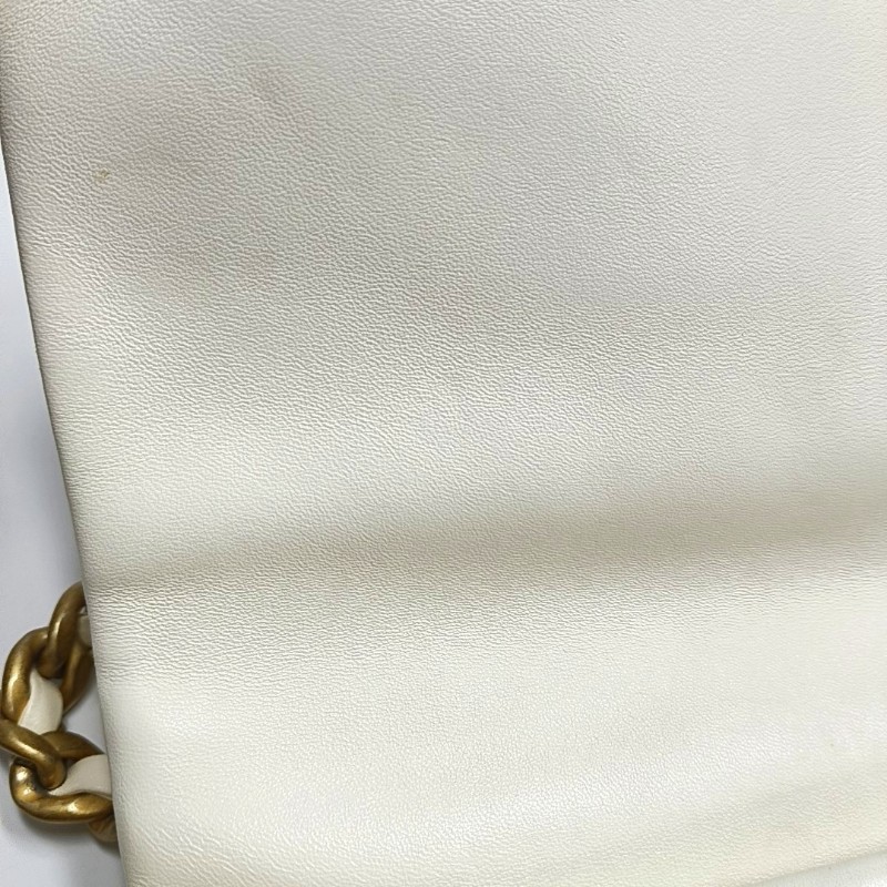 CHANEL CHANEL 19 大號 白色羊皮菱格紋絎縫斜挎包手提包單肩包 金色銀色釘色五金 晶片款-7