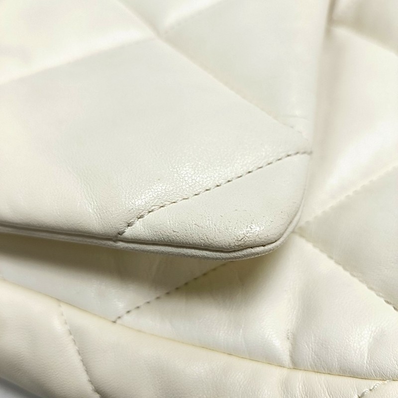 CHANEL CHANEL 19 大號 白色羊皮菱格紋絎縫斜挎包手提包單肩包 金色銀色釘色五金 晶片款-8