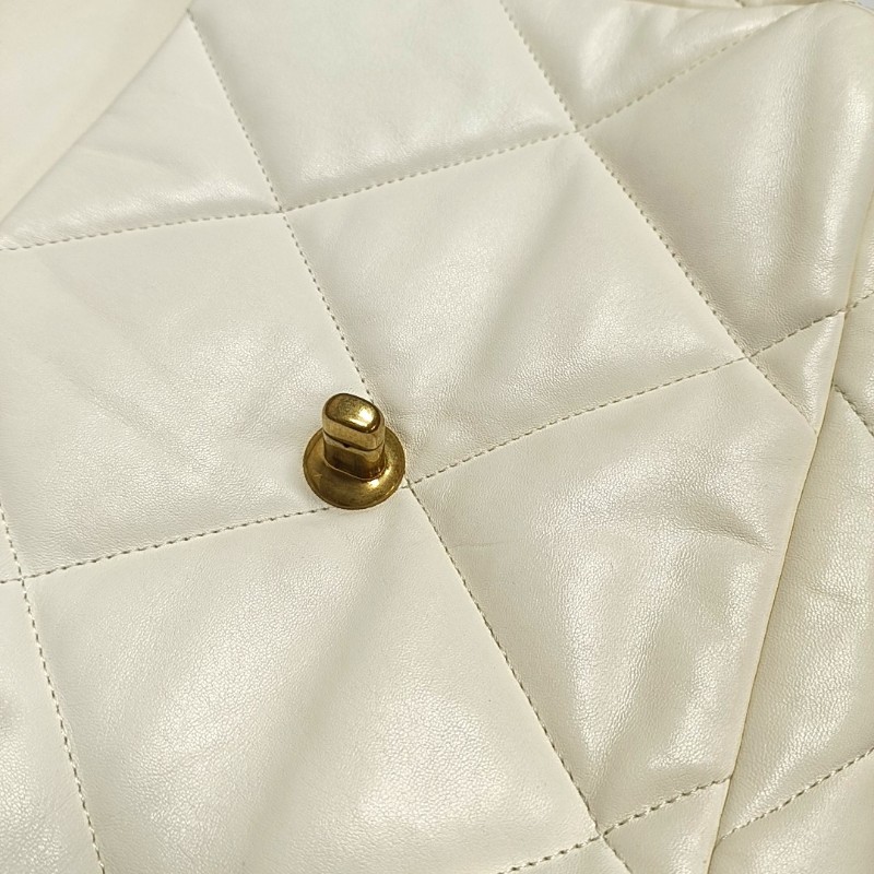 CHANEL CHANEL 19 大號 白色羊皮菱格紋絎縫斜挎包手提包單肩包 金色銀色釘色五金 晶片款-11