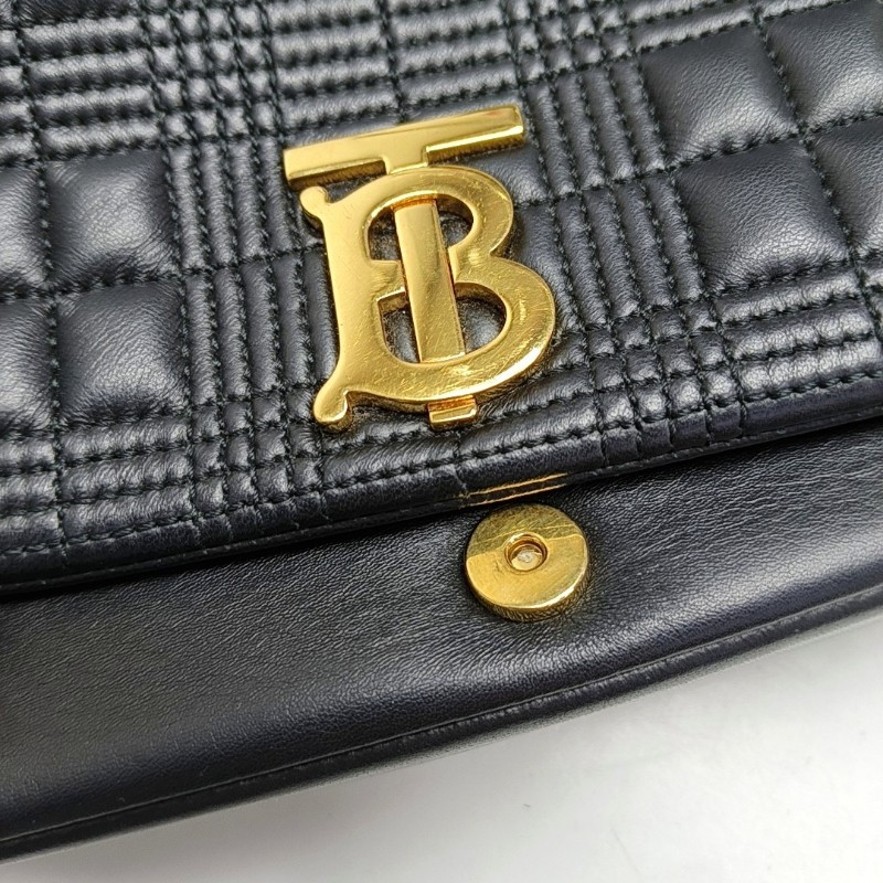 BURBERRY Lola 小號 黑色羊皮絎縫斜挎包 金色五金-7