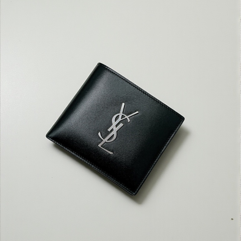 莉亞精品♡YSL 453276 對開短夾 黑銀 二手-0