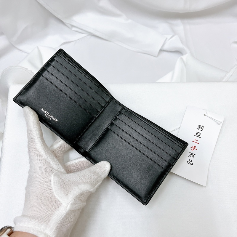 莉亞精品♡YSL 453276 對開短夾 黑銀 二手-11