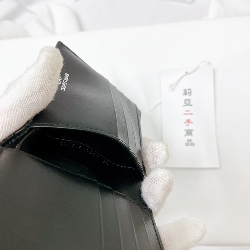 莉亞精品♡YSL 453276 對開短夾 黑銀 二手-14