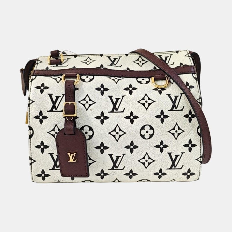 LOUIS VUITTON SPEEDY 25 白色塗層帆布老花波士頓包單肩包斜挎包 金色五金-7