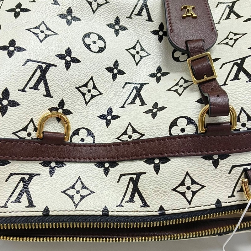 LOUIS VUITTON SPEEDY 25 白色塗層帆布老花波士頓包單肩包斜挎包 金色五金-8