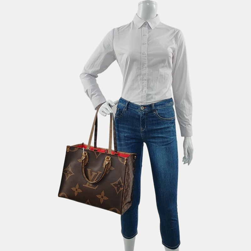 LOUIS VUITTON ONTHEGO 中號 棕色塗層帆布老花叢林包單肩包手提包 金色五金-1