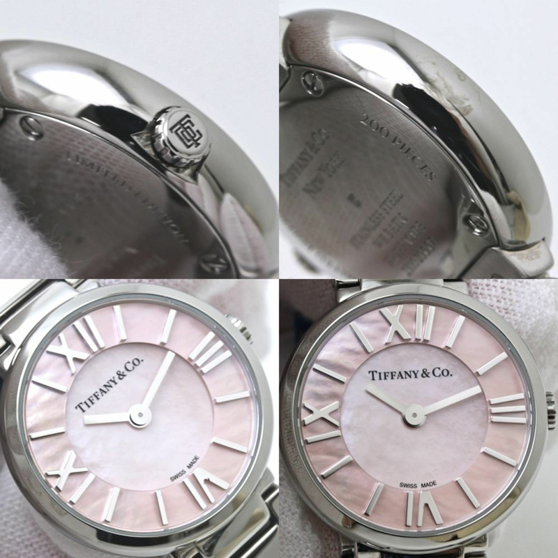 TIFFANY & Co.) Atlas 雙指針粉紅貝殼腕錶，日本限量版，71854906，女用不鏽鋼腕錶 40122-6