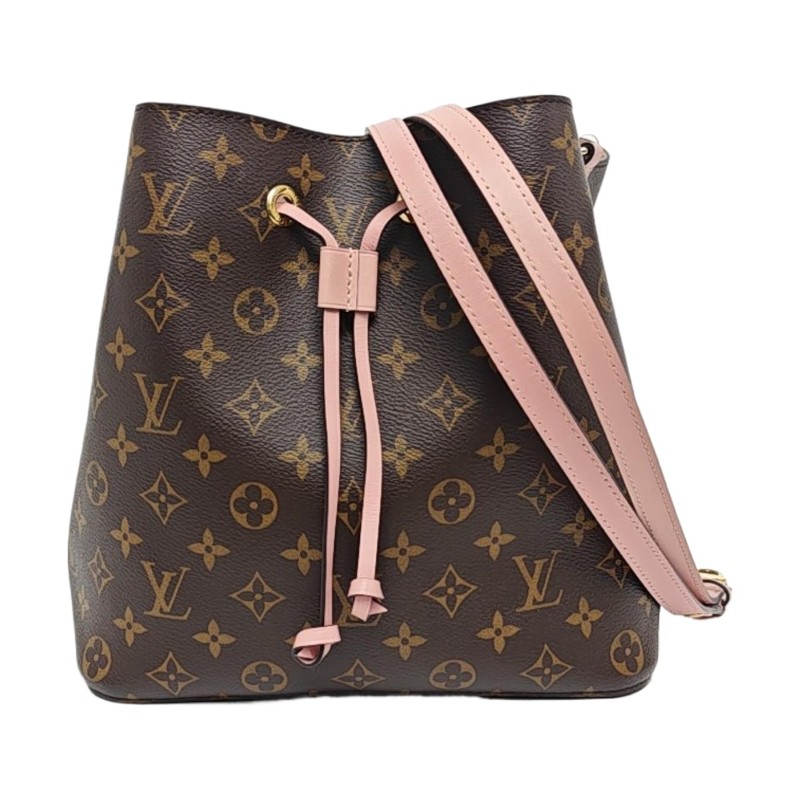 LOUIS VUITTON NEONOE 中號 棕色塗層帆布老花水桶包單肩包斜挎包 金色五金 可拆卸肩帶-0