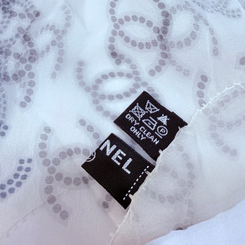 CHANEL 香奈兒 白藍 小香 須邊 圍巾 披肩 披巾 絲巾-11