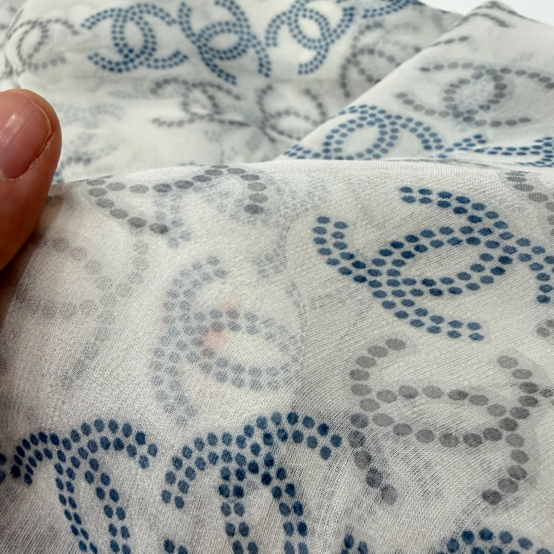 CHANEL 香奈兒 白藍 小香 須邊 圍巾 披肩 披巾 絲巾-15