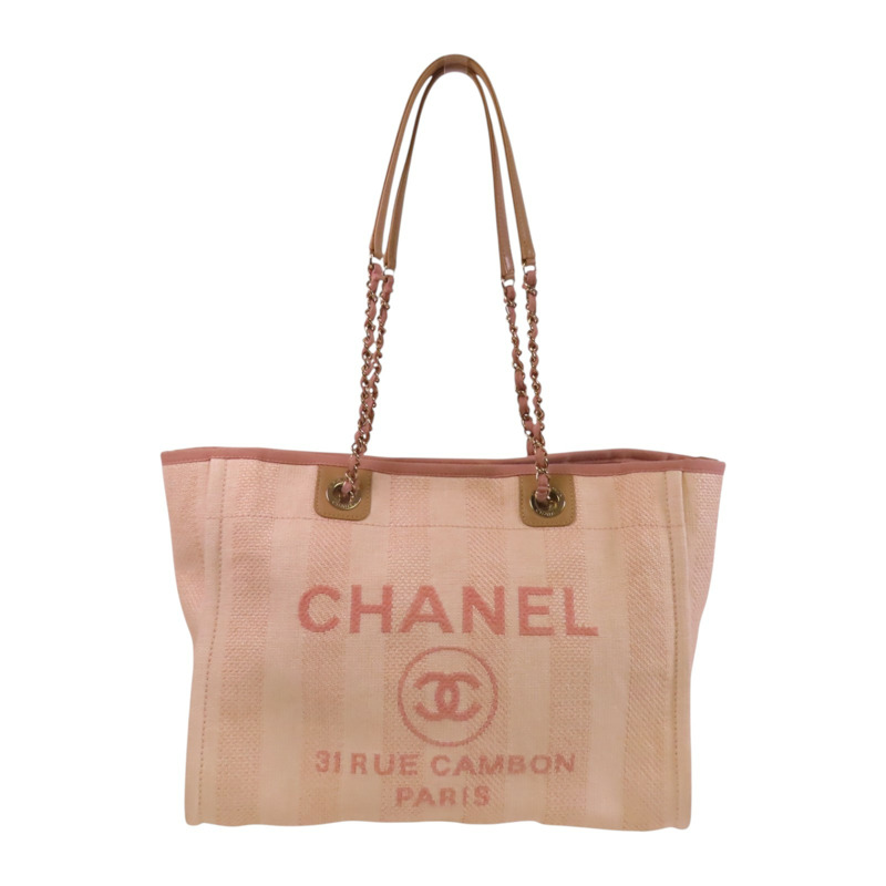 CHANEL 帆布Deauville MM銀扣肩背袋-0