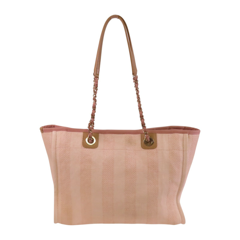 CHANEL 帆布Deauville MM銀扣肩背袋-1