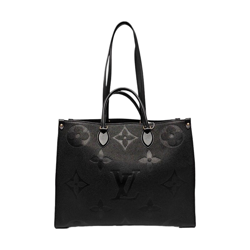 LOUIS VUITTON ONTHEGO 大號 黑色牛皮老花壓紋叢林包手提包單肩包 金色五金 晶片款-0