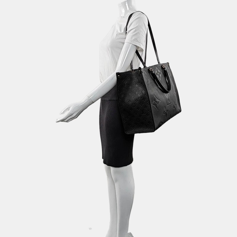 LOUIS VUITTON ONTHEGO 大號 黑色牛皮老花壓紋叢林包手提包單肩包 金色五金 晶片款-1