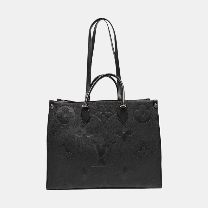 LOUIS VUITTON ONTHEGO 大號 黑色牛皮老花壓紋叢林包手提包單肩包 金色五金 晶片款-4