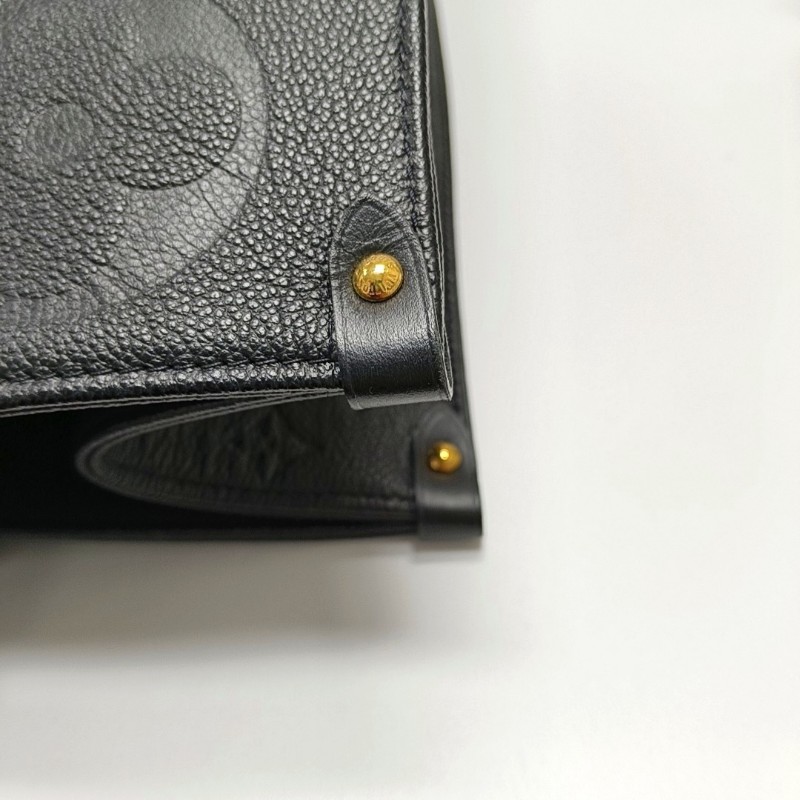 LOUIS VUITTON ONTHEGO 大號 黑色牛皮老花壓紋叢林包手提包單肩包 金色五金 晶片款-9