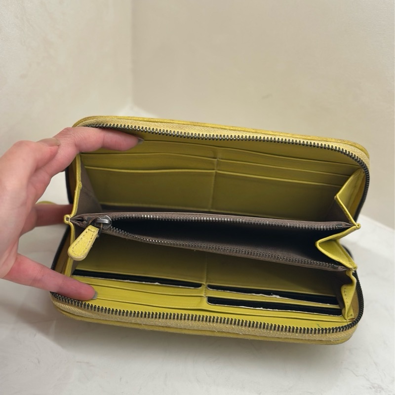 BOTTEGA VENETA 編織小牛皮拉鍊長夾 檸檬黃-12