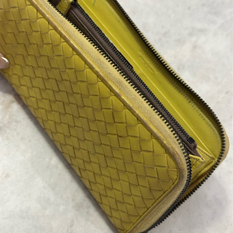BOTTEGA VENETA 編織小牛皮拉鍊長夾 檸檬黃-19