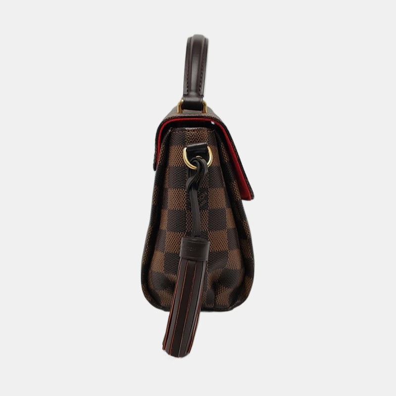 LOUIS VUITTON CROISETTE 棕色塗層帆布棋盤格流蘇單肩包手提包斜挎包 金色五金 可拆卸肩帶-3