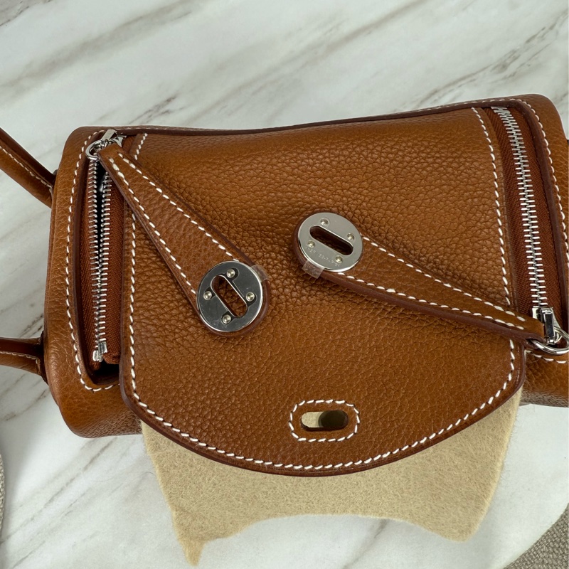 Mini Lindy 福寶馬鞍皮 金棕銀釦 MiniLindy-15