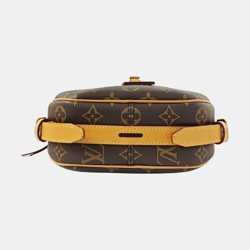 LOUIS VUITTON BOITE CHAPEAU 中號 棕色塗層帆布老花圓餅包單肩包斜挎包 金色五金 可拆卸肩帶-5