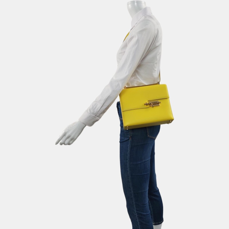 HERMES Verrou 檸檬黃Epsom牛皮插銷包單肩包斜挎包 金色五金 Y刻-1