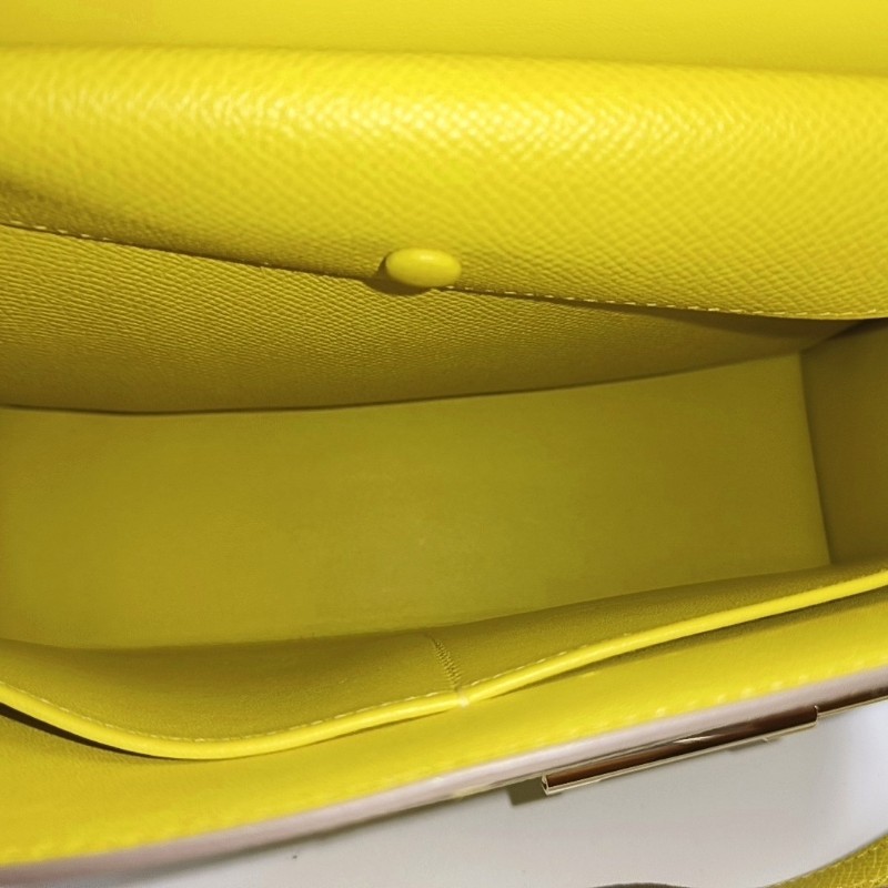 HERMES Verrou 檸檬黃Epsom牛皮插銷包單肩包斜挎包 金色五金 Y刻-6