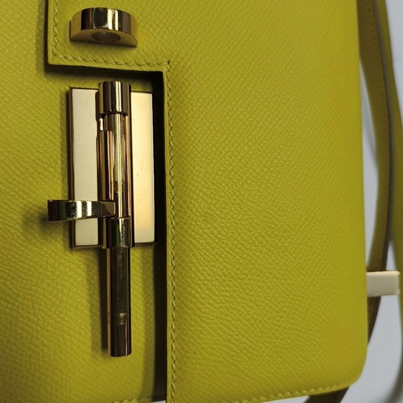 HERMES Verrou 檸檬黃Epsom牛皮插銷包單肩包斜挎包 金色五金 Y刻-7