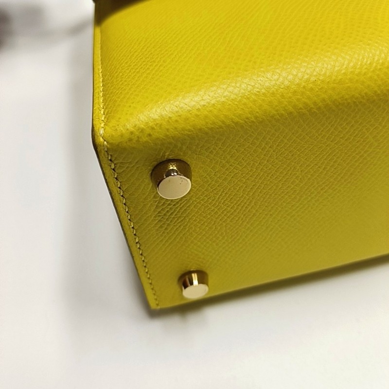 HERMES Verrou 檸檬黃Epsom牛皮插銷包單肩包斜挎包 金色五金 Y刻-8