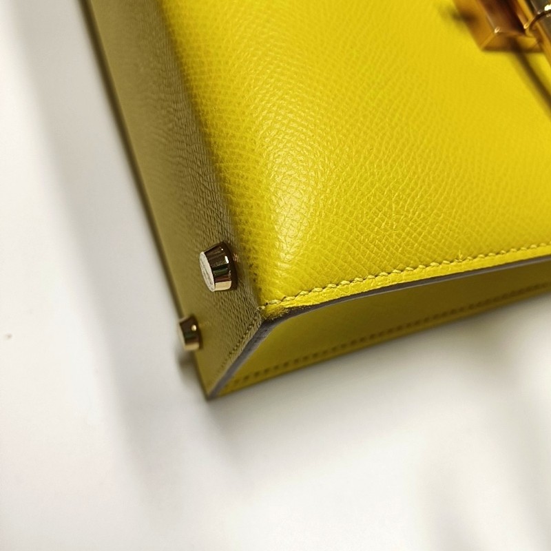 HERMES Verrou 檸檬黃Epsom牛皮插銷包單肩包斜挎包 金色五金 Y刻-9