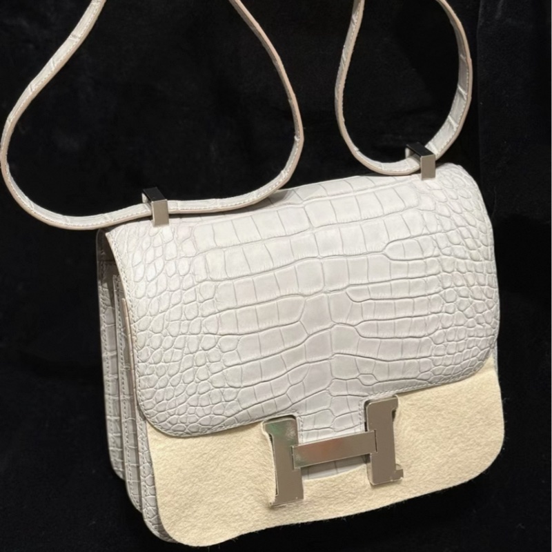 有票和証🩷 Hermes constance 康康24 珍珠灰 霧面鰐魚銀扣 D刻 99新-1