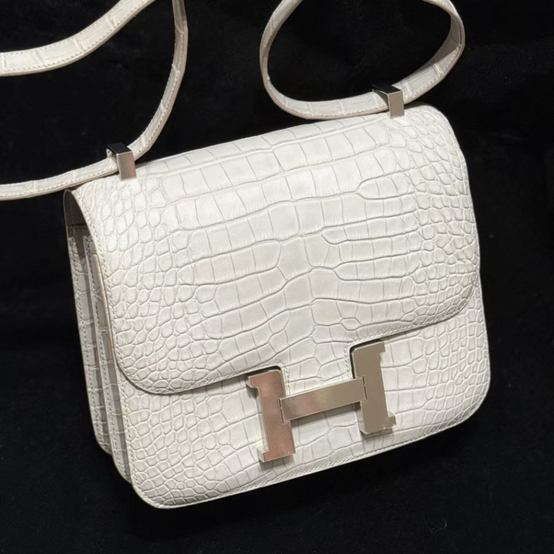 有票和証🩷 Hermes constance 康康24 珍珠灰 霧面鰐魚銀扣 D刻 99新-3