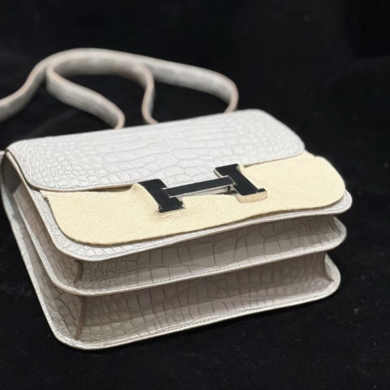 有票和証🩷 Hermes constance 康康24 珍珠灰 霧面鰐魚銀扣 D刻 99新-4