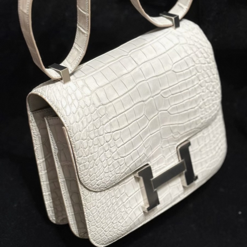 有票和証🩷 Hermes constance 康康24 珍珠灰 霧面鰐魚銀扣 D刻 99新-5