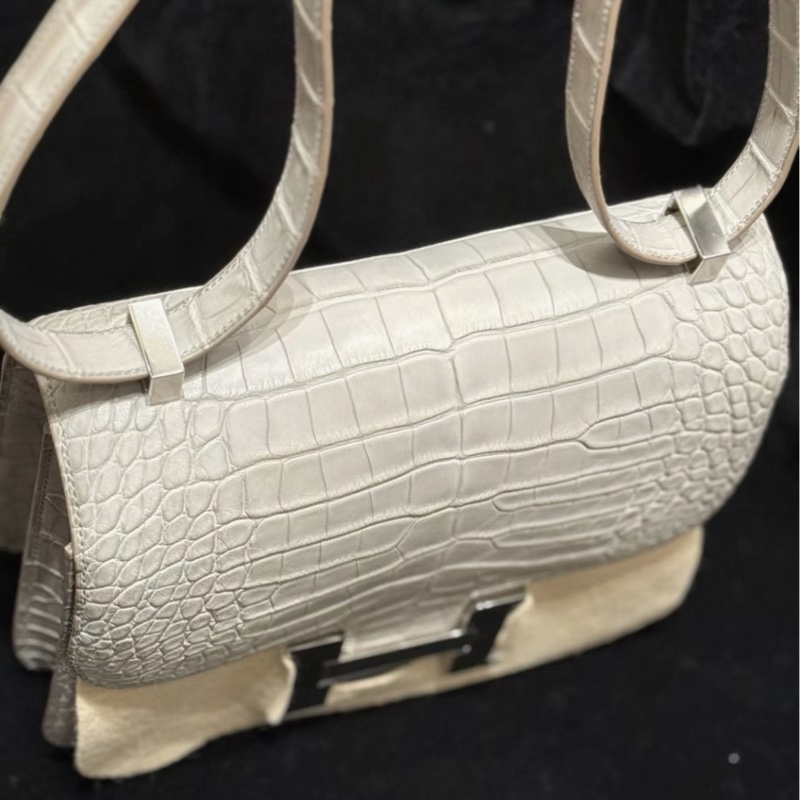 有票和証🩷 Hermes constance 康康24 珍珠灰 霧面鰐魚銀扣 D刻 99新-6