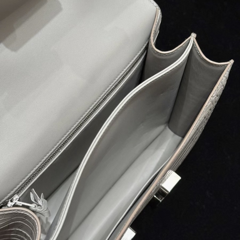 有票和証🩷 Hermes constance 康康24 珍珠灰 霧面鰐魚銀扣 D刻 99新-7