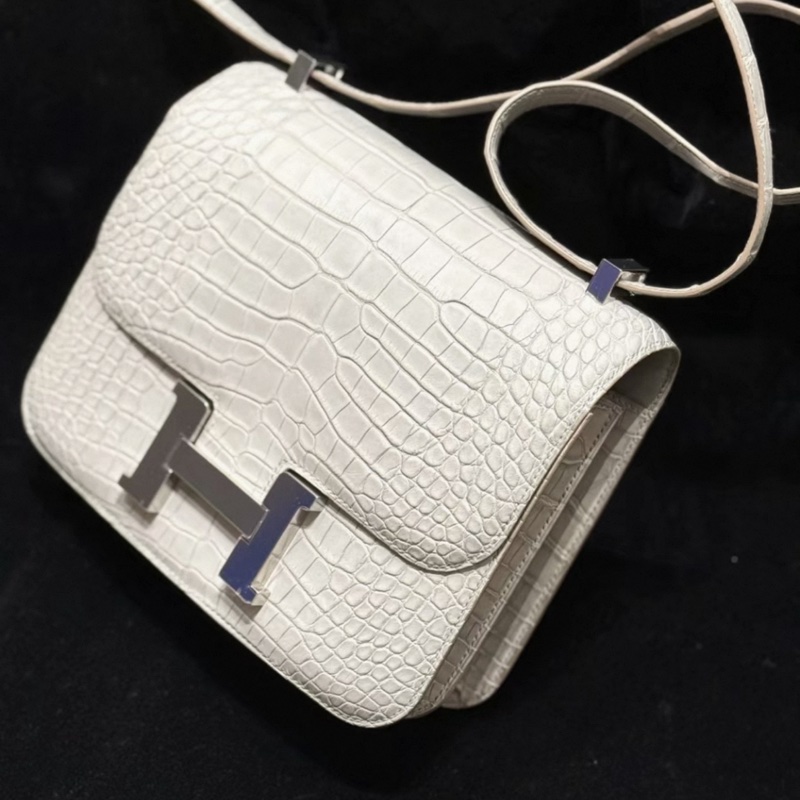 有票和証🩷 Hermes constance 康康24 珍珠灰 霧面鰐魚銀扣 D刻 99新-8