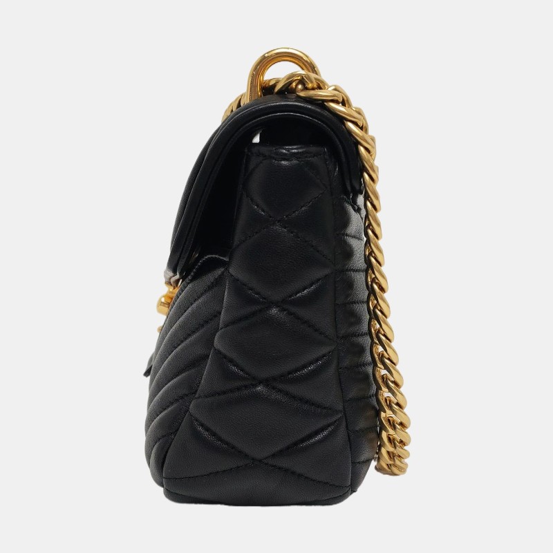 Miu Miu Miu Confidential 黑色羊皮絎縫斜挎包單肩包手提包 金色五金-2