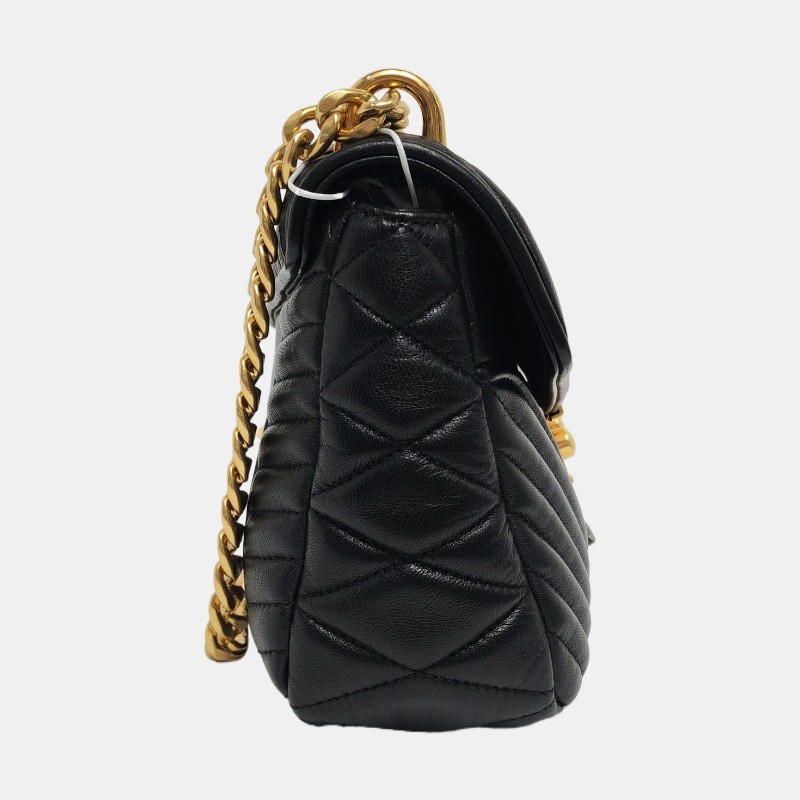 Miu Miu Miu Confidential 黑色羊皮絎縫斜挎包單肩包手提包 金色五金-3