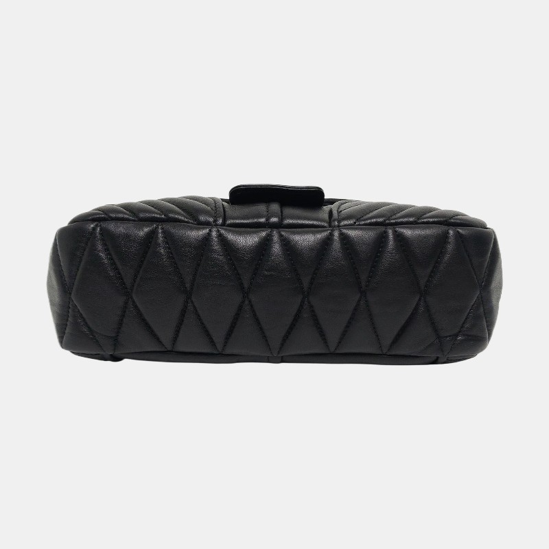 Miu Miu Miu Confidential 黑色羊皮絎縫斜挎包單肩包手提包 金色五金-5