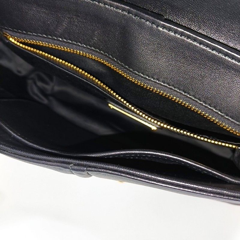Miu Miu Miu Confidential 黑色羊皮絎縫斜挎包單肩包手提包 金色五金-6