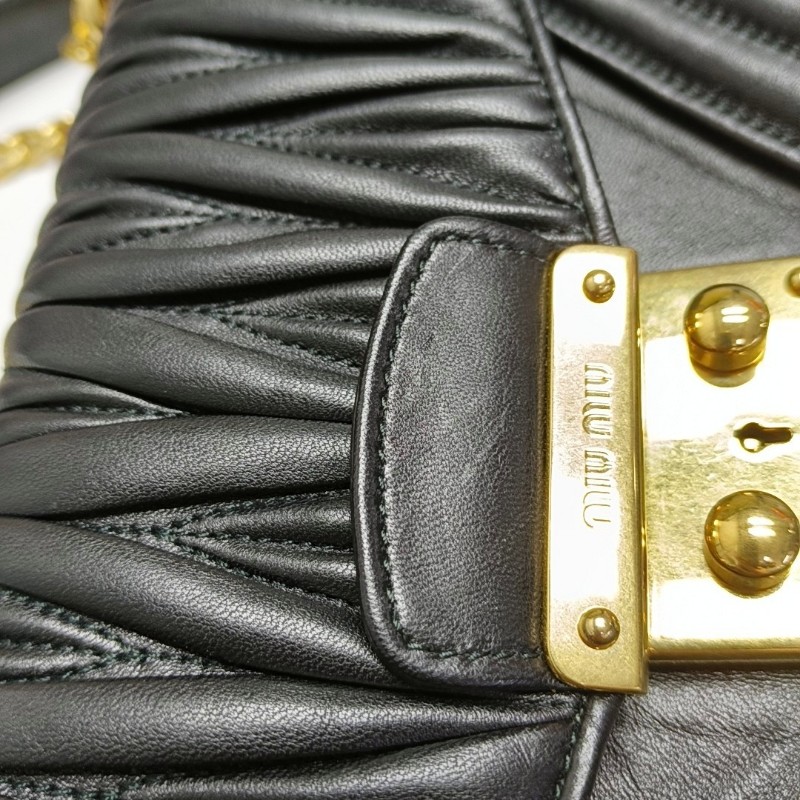 Miu Miu Miu Confidential 黑色羊皮絎縫斜挎包單肩包手提包 金色五金-7
