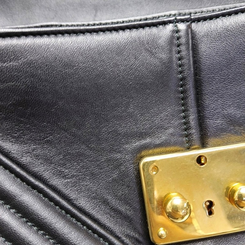 Miu Miu Miu Confidential 黑色羊皮絎縫斜挎包單肩包手提包 金色五金-8