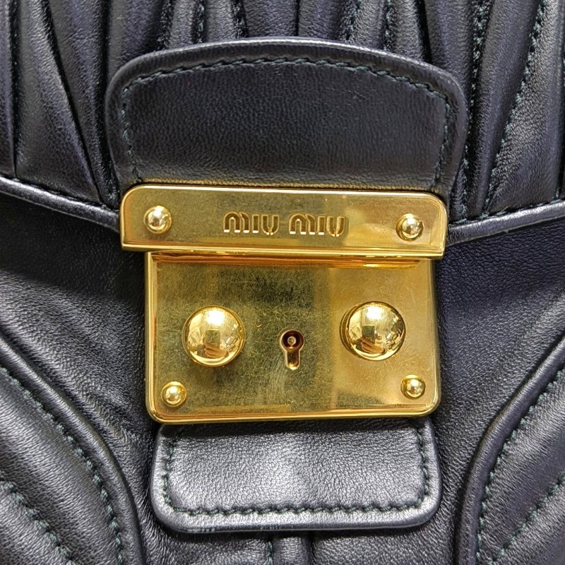 Miu Miu Miu Confidential 黑色羊皮絎縫斜挎包單肩包手提包 金色五金-10