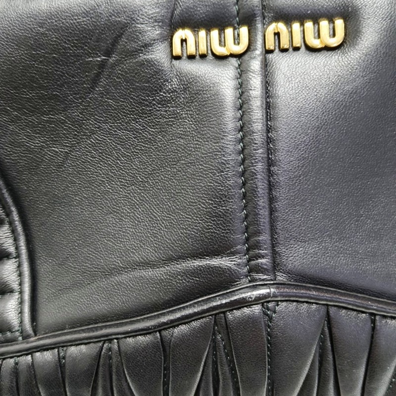 Miu Miu Miu Confidential 黑色羊皮絎縫斜挎包單肩包手提包 金色五金-11