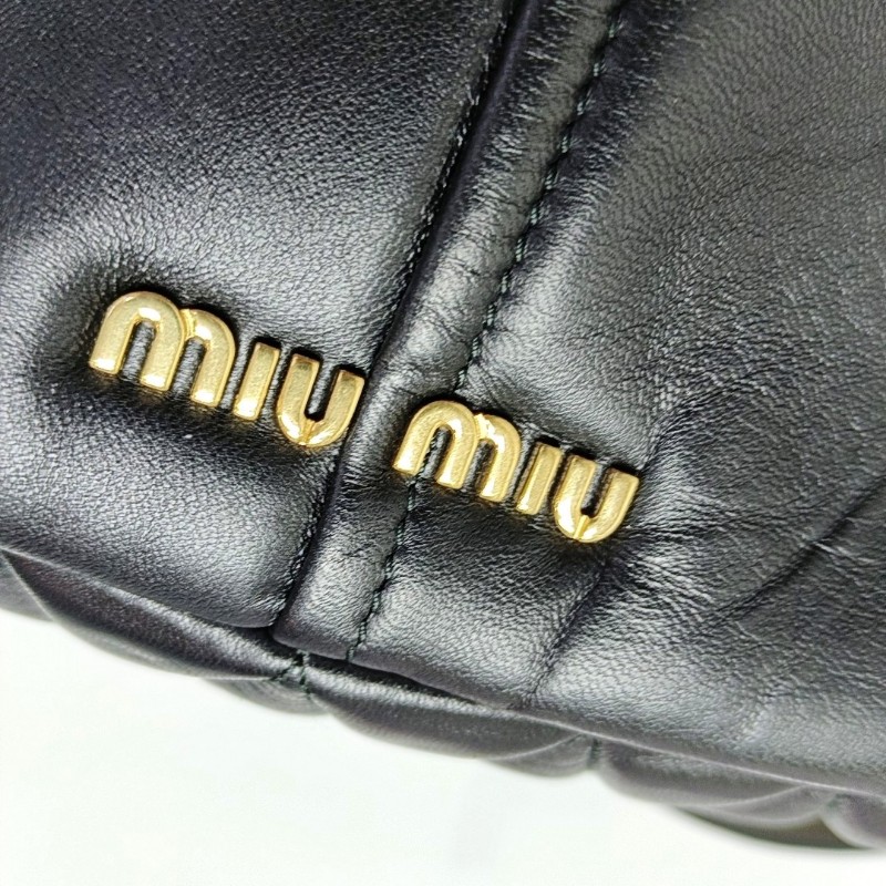 Miu Miu Miu Confidential 黑色羊皮絎縫斜挎包單肩包手提包 金色五金-12