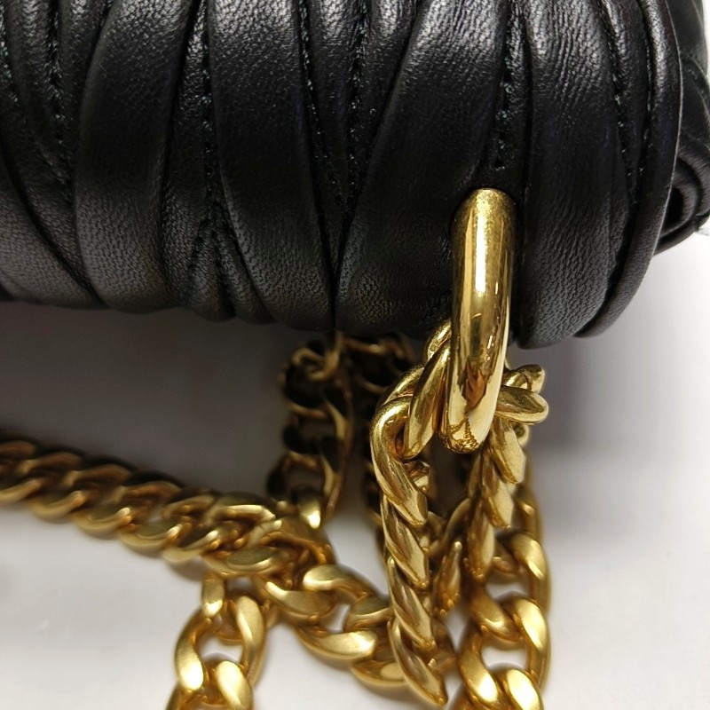 Miu Miu Miu Confidential 黑色羊皮絎縫斜挎包單肩包手提包 金色五金-15